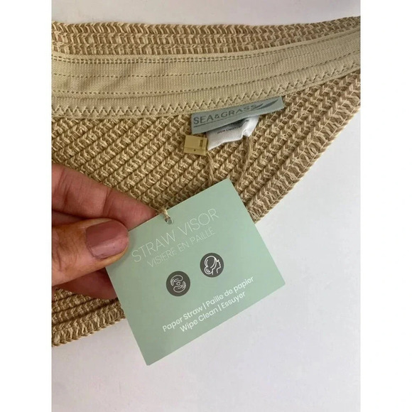 Sea & Grass x Fab Fit Fun Straw Visor with Navy Ribbon Adjustable New with Tags - Picture 6 of 8